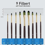 Falling in Art 9 PCS Filbert Brushes Set, Professional Nylon Paint Brushes, Long Handle Artist Brush for Watercolor, Acrylic, and Oil Painting Falling in Art