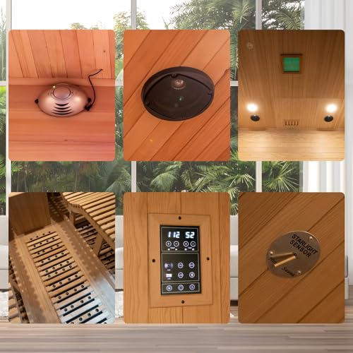 TaTalife Infrared 2 Person Wooden Sauna Room, Luxurious Red Cedar Sauna with Recliner, 3400W Dry Heat Sauna for Home, 9 Heating Panels, Bluetooth TaTalife