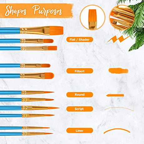 Soucolor Acrylic Paint Brushes Set, 20Pcs Round Pointed Tip Artist Paintbrushes for Acrylic Painting Oil Watercolor Canvas Boards Rock Body Face Nail Soucolor