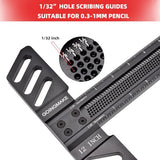 GOINGMAKE Woodworking T-Square 12 Inch Aluminum Alloy T Square Ruler 1/32" Hole Scrbing Guides Positioning Scribe Tool Precision Woodworking Ruler goingmake