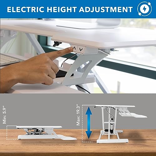 Mount-It! Electric Standing Desk Converter with 38" Tabletop, Height Adjustable Sit Stand Desk Riser, Motorized Desk Riser with Keyboard Tray and Mount-It!