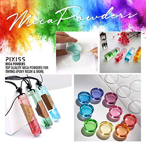 Pixiss Epoxy Resin Dye, Mica Powder, 15 Powdered Pigments Set, Soap Dye, Hand Soap Making Supplies, Eyeshadow and Lips Makeup Dye, Slime Pigment Pixiss