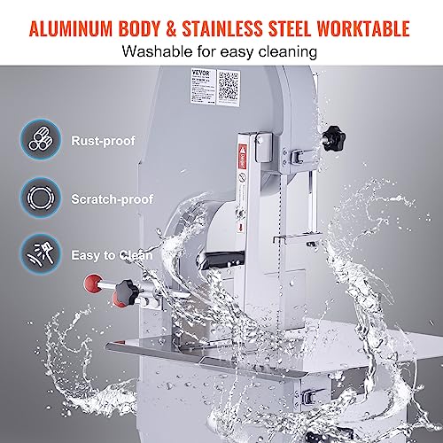 VEVOR Commercial Electric Meat Bandsaw, 1500W Stainless Steel Vertical Bone Sawing Machine, Workbeach 19.3" x 15", 0.16-7.9 Inch Cutting Thickness, VEVOR