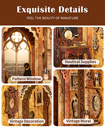 CUTEBEE DIY Book Nook Kit, DIY Dollhouse Booknook Bookshelf Insert Decor Alley, Bookends Model Build-Creativity Kit with LED Light CUTEBEE