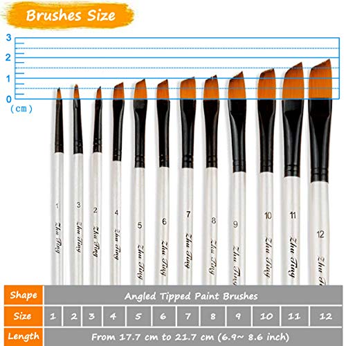 Artist Paint Brushes Set, 12pcs Professional Angular Paintbrushes for Acrylic Watercolor Oil Painting, Face Body Nail Art, Crafts, Canvas, Rock, Auhoahsil