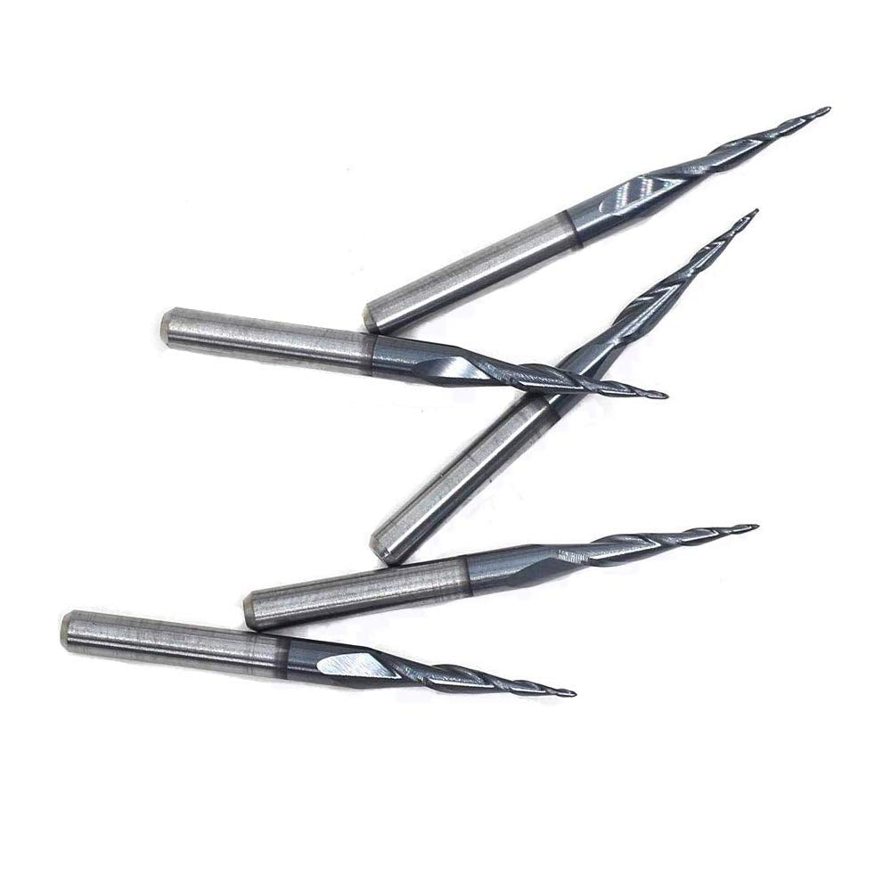 OSCARBIDE Tapered Ball Nose Carbide End Mills 1/8" Shank R0.25 CNC Router Bit 2 Flutes Tin Coated for Engraving Milling 3D Relief Carving.5pcs/Set OSCARBIDE