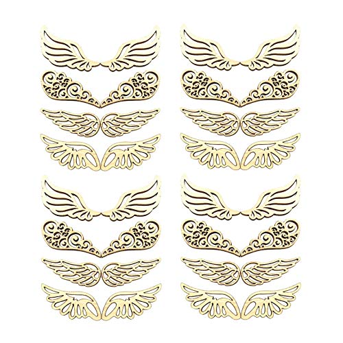 JANOU 80pcs Angel Wings Wood Slices Wooden Cutouts Unfinished Wood DIY Craft Embellishments Gift Ornaments Decoration, 2.4x1 in JANOU