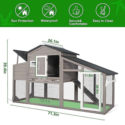 Gowoodhut Chicken Coop with Run Mobile Large Nesting Box - Back Yard Wooden Chicken House Outdoor Poultry Cage, UV Proof Asphalt Roof - WoodArtSupply