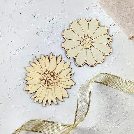 32 Pack Wood Flower Cutouts Unfinished Wooden Flower Hanging Ornaments DIY Flower Craft Gift Tags for Thanksgiving Christmas Home Party Decoration Xonzmmk