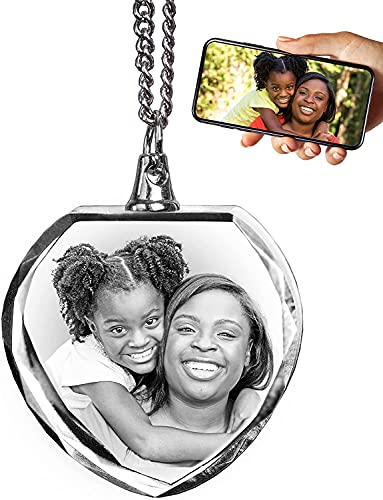 ArtPix 3D Personalized Necklace, 3D Laser Etched Photo Crystal, Engraved Heart Necklaces Accessories, Memorial Birthday Gifts for Mom, Dad, Him, Her, ArtPix 3D