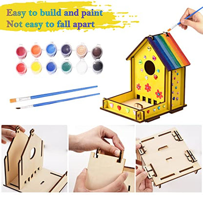 Crafts for Kids Ages 8-12 -Make Your Own Bird Feeder Wind Chime Kit with Diamond Stickers - 2 Pack Unfinished Wood DIY Kids STEM Painting Activities
