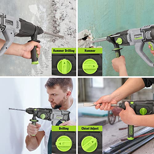 WORKPRO Premium 1-1/4 Inch SDS-Plus Rotary Hammer Drill, 7.5AMP, Lightweight Corded Version for Concrete Demolition Chipping Rotomartillo, 5 SDS-Plus WORKPRO