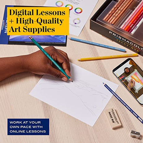 Prismacolor Technique Digital Art Lessons, Nature Drawing Set, Learn to Draw with Colored Pencils, Watercolor Pencils, Brush Markers, Sunset Prismacolor