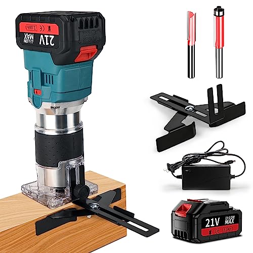 Cordless Compact Router,With Battery 21v Handheld Router,1/4" Router Set 6.35mm Trim Diameter Cordless Palm Router, 6 Level Speed Adjustablesuitable - WoodArtSupply