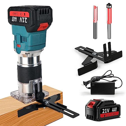 Cordless Compact Router,With Battery 21v Handheld Router,1/4" Router Set 6.35mm Trim Diameter Cordless Palm Router, 6 Level Speed Adjustablesuitable - WoodArtSupply