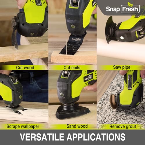 SnapFresh Cordless Oscillating Tool, 20V Oscillating Multi-Tool with 6 Speed, 3.2°Oscillating Angle, 22pcs Accessories, 2.0Ah Battery and Fast - WoodArtSupply