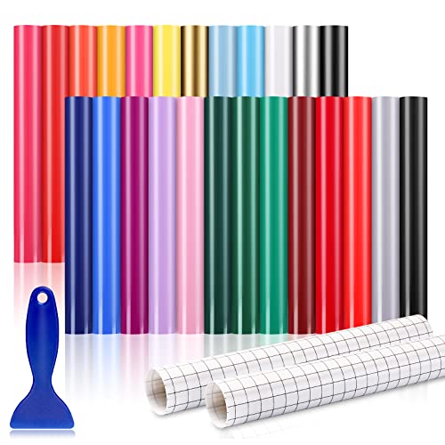 Permanent Vinyl Sheets (50Pack, 12"x12") - 40 Adhesive Vinyl (Matte & Glossy) + 10 Transfer Tapes 1 Scraper, Waterproof Outdoor Vinyl for All Cutting Sooez