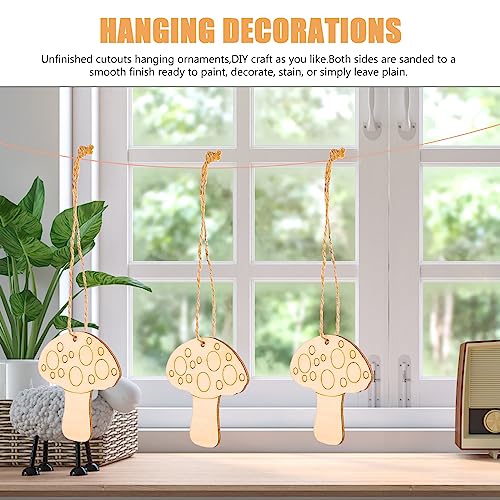 Healifty 10pcs Unfinished Wood Slices Mushroom Wood Cutouts with Twine Discs Wooden Ornaments DIY Crafts Hanging Embellishments Decoration for Healifty