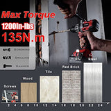 AOBEN 21V Cordless Hammer Drill, High Torque 1200 In-lbs, 1/2-Inch Power Hammer Drill Brushless, with 4.0Ah Li-ion Battery and Charger, Auxiliary AOBEN