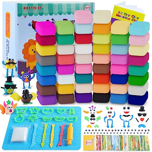 Air Dry Clay 50 Colors, Modeling Clay for Kids, Non-Sticky Ultra Light DIY Soft Magic Clay, Molding Clay with Sculpting Tools and Play Cards,Arts and Aestd-ST