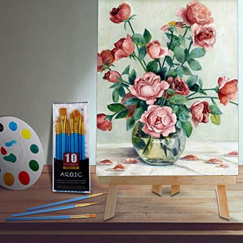 144 PCS Professional Painting Set, 12 PCS Wood Easels,12 Packs of 120 Brushes with Nylon Brush Head and 12 PCS Palettes, Painting Supplies kit for AROIC