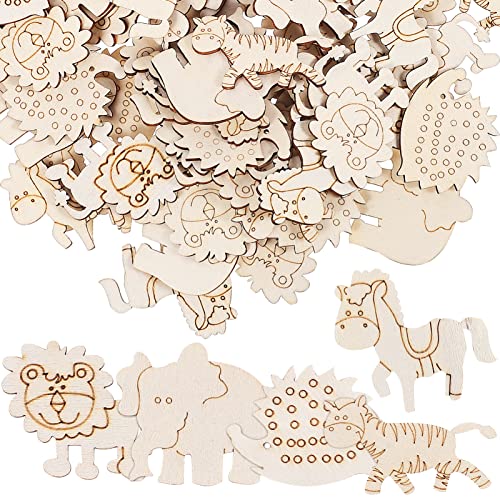 Wooden Craft Shapes 100pcs Wooden Animal Cutouts Unfinished Animal Pieces Mini Wood Animal Embellishments DIY Craft Wild Forest Animal Slices Wood ABOOFAN