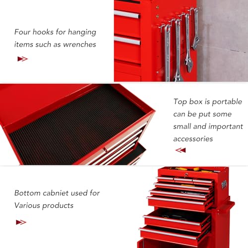 WAYTRIM 8-Drawer Rolling Tool Chest, Tool Storage Cabinet, Detachable Organizer Combo, Side Hooks & Drawer Liners, w/Wheels Lock & Key, Tool Storage - WoodArtSupply