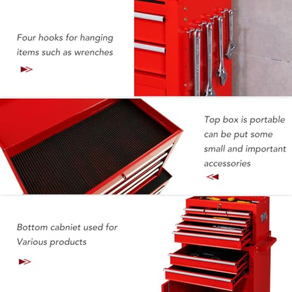 WAYTRIM 8-Drawer Rolling Tool Chest, Tool Storage Cabinet, Detachable Organizer Combo, Side Hooks & Drawer Liners, w/Wheels Lock & Key, Tool Storage - WoodArtSupply