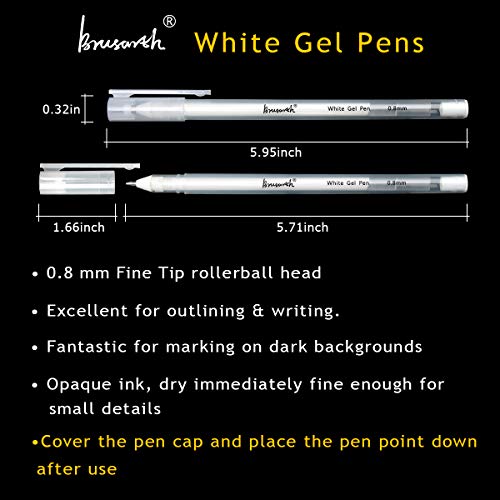 Dyvicl White Gel Pens, 0.8 mm Fine Pens Gel Ink Pens for Black