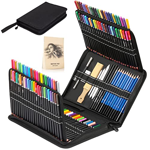 KALOUR 144 Pack Drawing Sketching Coloring Set,Include 120 Professional Soft Core Colored Pencils,Sketch & Charcoal Pencils,Sketchbook,Art Drawing
