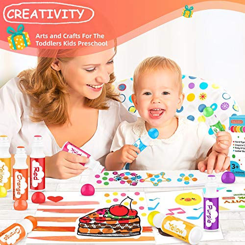 Soucolor Washable Dot Markers for Toddlers Kids Preschool, 10 Colors 2 oz Bingo Daubers Paint Markers Set with 48 Pages Tearable Activity Book for Soucolor