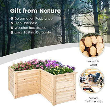 Giantex Raised Garden Bed, 47.5x47.5x24.5 Inch Wooden Planter Box, Outdoor L-Shaped Deep Garden Bed for Sapling Flower Herb Vegetable Fruit Giantex