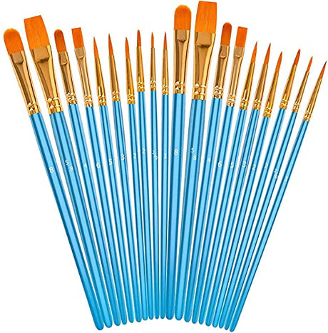 Soucolor Acrylic Paint Brushes Set, 20Pcs Round Pointed Tip Artist Paintbrushes for Acrylic Painting Oil Watercolor Canvas Boards Rock Body Face Nail Soucolor