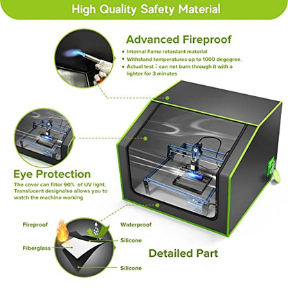Laser Engraver Enclosure with Vent, Fireproof Laser Cutter Protective Cover, Smoke & Odor Insulation, Noise Reduction, Eye Protection, Suitable for