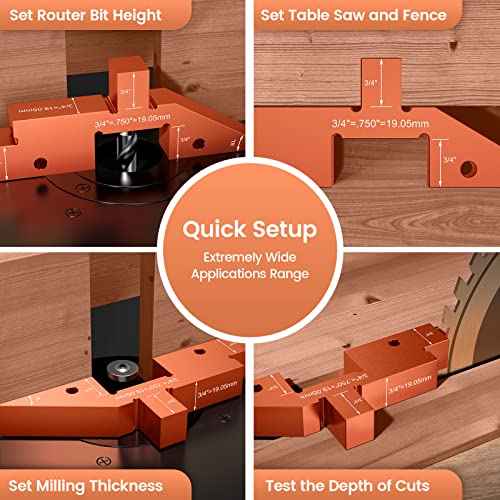 Neitra Router Table Setup Blocks Woodworking - 8pcs Aluminum Alloy Precision Setup Bars for Routers Tables Saw Accessory, Measuring Height Depth Neitra