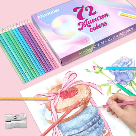 LBW 72 Macaron Pastel Colored Pencils Set Soft Core Macaron Colors for Adults Coloring Books Kids Beginners Blending Shading Sketching LBW