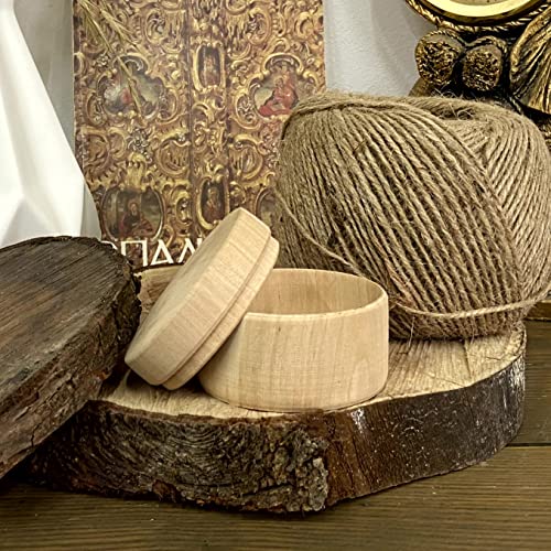 Mini Wooden Round Boxes with Lid 3''x2'' Set 6 pcs - Blank Storage Wood Craft Box Unpainted Unfinished DIY - Small Circle Boxes Crafts to Paint