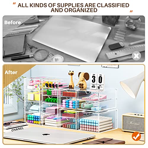Makeup Organizer With 16 Drawers, 4 Pcs Desktop Office Supplies, Desk Organizers, Clear Desk Accessories, Dustproof Drawer Storage for Make Up, caktraie