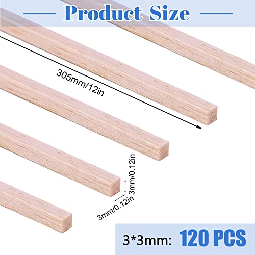 120 Pieces Balsa Wood Sticks 1/8 x 1/8 x 12 Inch Wood Strips Balsa Square Wooden Dowels Hardwood Unfinished Wood Sticks for Crafts DIY Projects