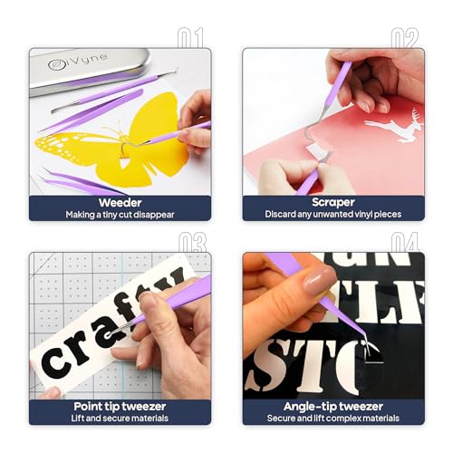Premium Vinyl Weeding Tool Kit - Precision Stainless Steel Weeder - Hook and Pick with Fine Tweezers Crafting Set for Cricut Vinyl - by iVyne iVyne