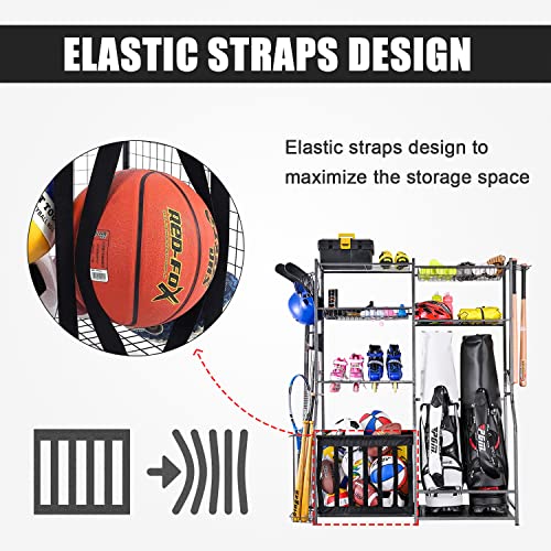 Mythinglogic Garage Sports Equipment Storage, 2 Golf Bag Storage Stand and Other Sports Equipment Storage Rack, Garage Organizer System Mythinglogic