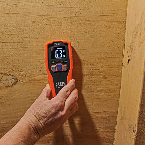 Klein Tools ET140 Pinless Moisture Meter for Non-Destructive Moisture Detection in Drywall, Wood, and Masonry; Detects up to 3/4-Inch Below Surface Klein Tools