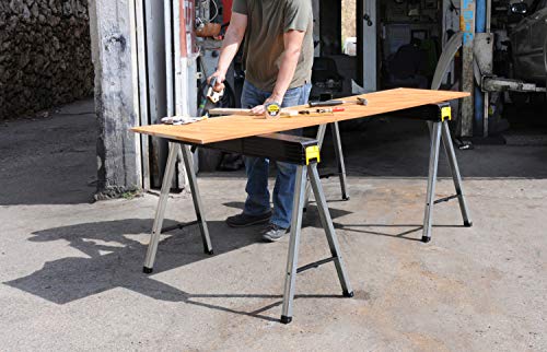 STANLEY Folding Work Bench Saw Horse Twin Pack, Heavy Duty Metal Leg with Side Latch, 1-97-475 - WoodArtSupply