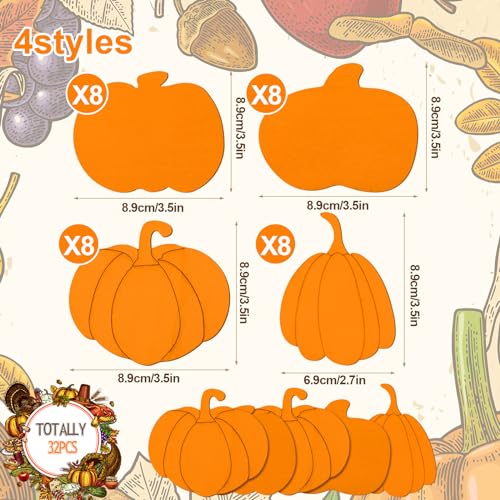 32 Pcs Thanksgiving Wooden Pumpkin Cutouts Unfinished Pumpkin Wood Crafts Pumpkin Wooden Ornaments Thanksgiving Wood Pumpkin Decorations for Painting Gerrii