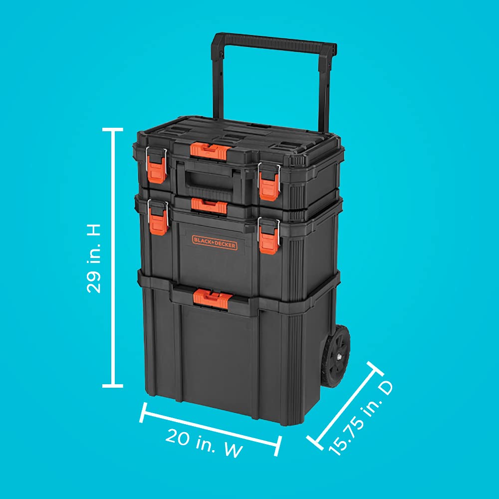 beyond by BLACK+DECKER BLACK+DECKER BDST60500APB Stackable Storage System - 3 Piece Set (Small, Deep Toolbox, and Rolling Tote) - WoodArtSupply