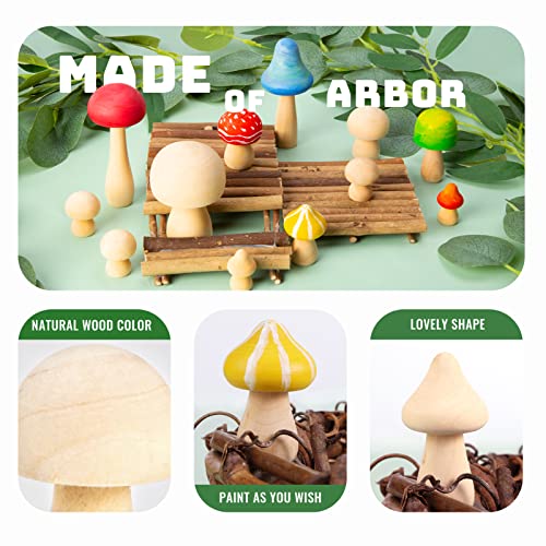 Pllieay 18 Pieces Unfinished Wooden Mushroom 6 Different Sizes Unpainted Wood Mushrooms for Children's Arts & Crafts Projects Decoration, DIY