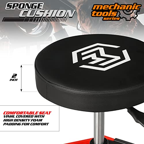 M-AUTO Pneumatic Mobile Rolling Garage Stool with Equipment Tray and All-Terrain Casters 300LBS Capacity Creeper, 16.5" to 22" Adjustable Height M-AUTO