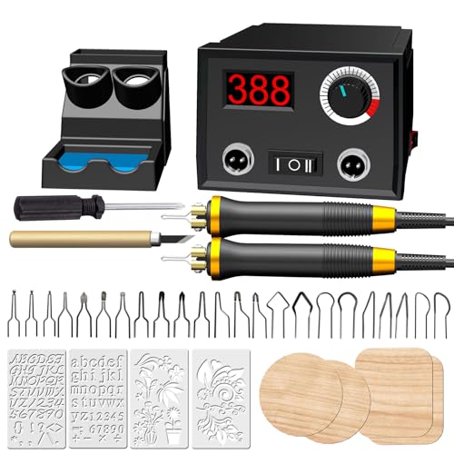 FIRElood Wood Burning Tool, Wood Burner kit Pen 25~750℃, Wood Burning kit with Digital Thermometer Temperature Adjustable Temperature, 2 pyrographic - WoodArtSupply