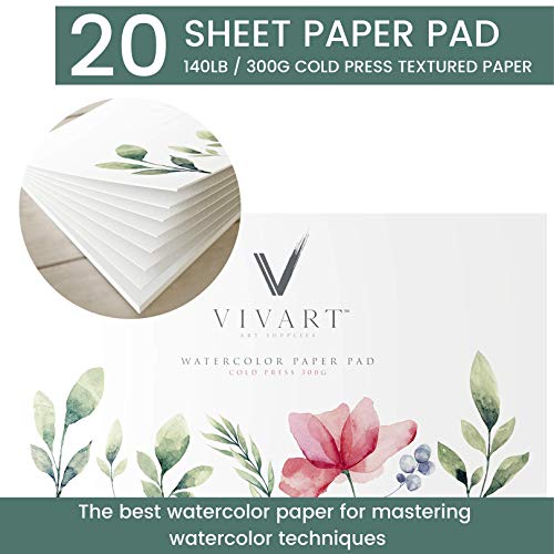Watercolor Paint Set with 48 Premium Colors, 2 Artist Paint Brushes, 20-Sheet Paper Pad, Bonus Watercolor eBook Vivart