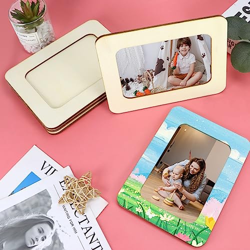 VOKOY 15 Pack Wooden Picture Frames for Crafts, 4" x 6" Photos Standing Postcard Picture Frame Set Unfinished DIY Keepsake Kit Decoratable Coards for